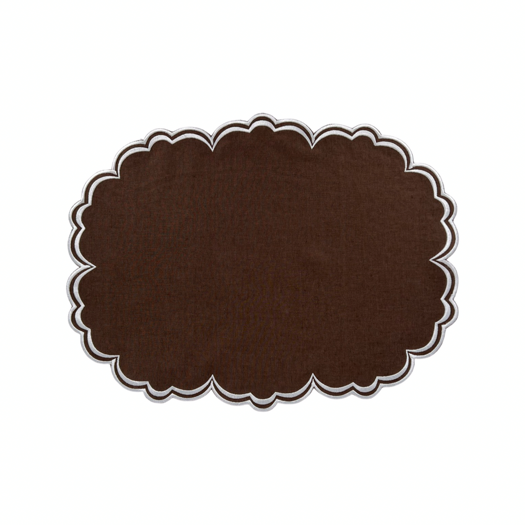 Era Scalloped Linen Placemats , TABACO - SET OF TWO