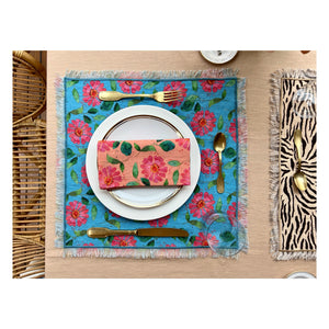 Opi Frayed Edge Linen Placemats, SKY BLUE - SET OF TWO