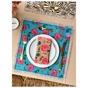 Opi Frayed Edge Linen Placemats, SKY BLUE - SET OF TWO