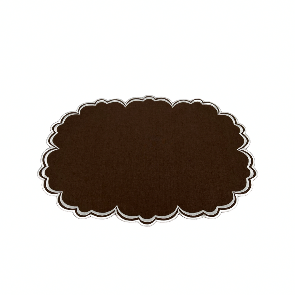 Era Scalloped Linen Placemats , TABACO - SET OF TWO