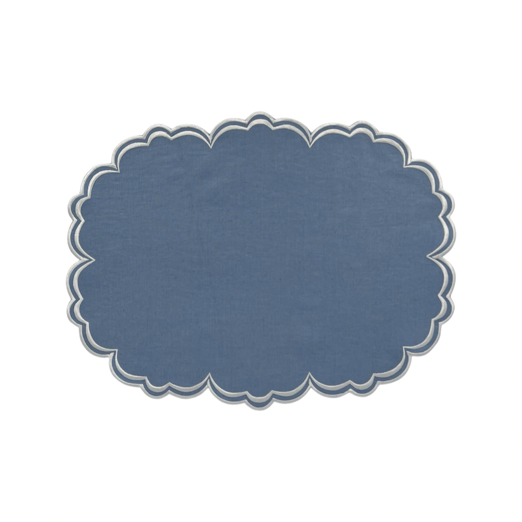 Era Scalloped Linen Placemats , PASTEL BLUE - SET OF TWO