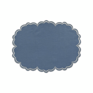 Era Scalloped Linen Placemats , PASTEL BLUE - SET OF TWO