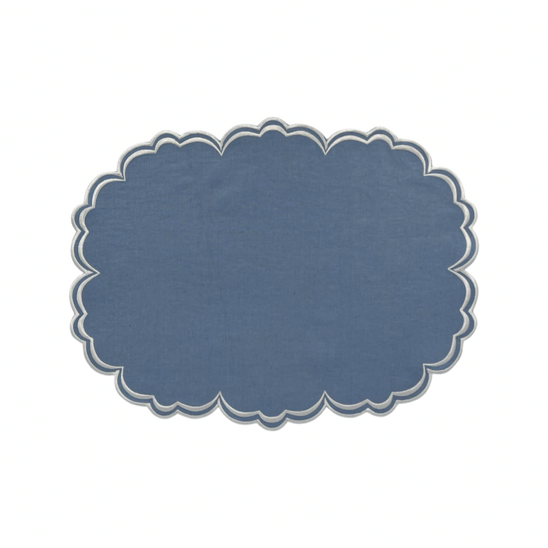 Era Scalloped Linen Placemats , PASTEL BLUE - SET OF TWO