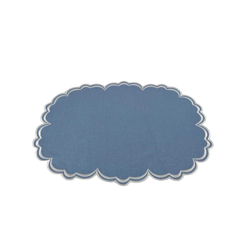 Era Scalloped Linen Placemats , PASTEL BLUE - SET OF TWO