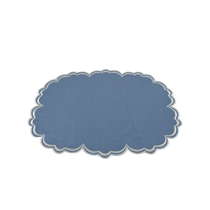 Era Scalloped Linen Placemats , PASTEL BLUE - SET OF TWO