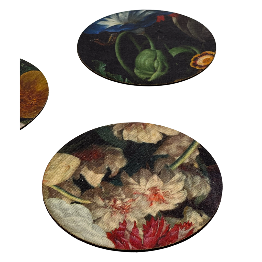 Fleurs Bottle Coaster - COATED COTTON AND GENUINE LEATHER
