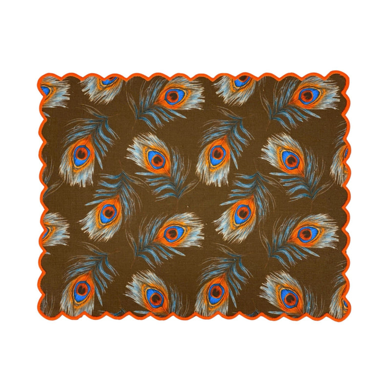 Peacock Scalloped Placemats - SET OF TWO