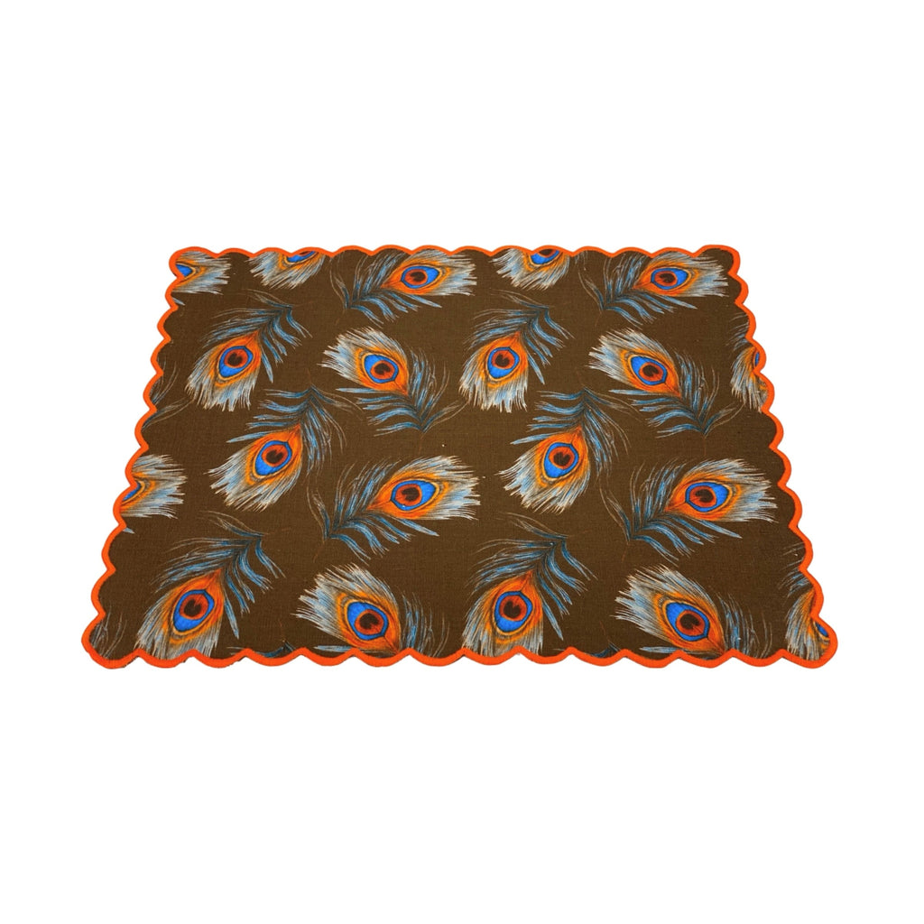 Peacock Scalloped Placemats - SET OF TWO