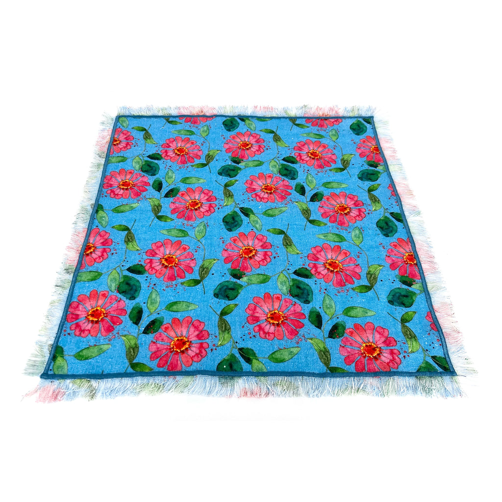 Opi Frayed Edge Linen Placemats, SKY BLUE - SET OF TWO
